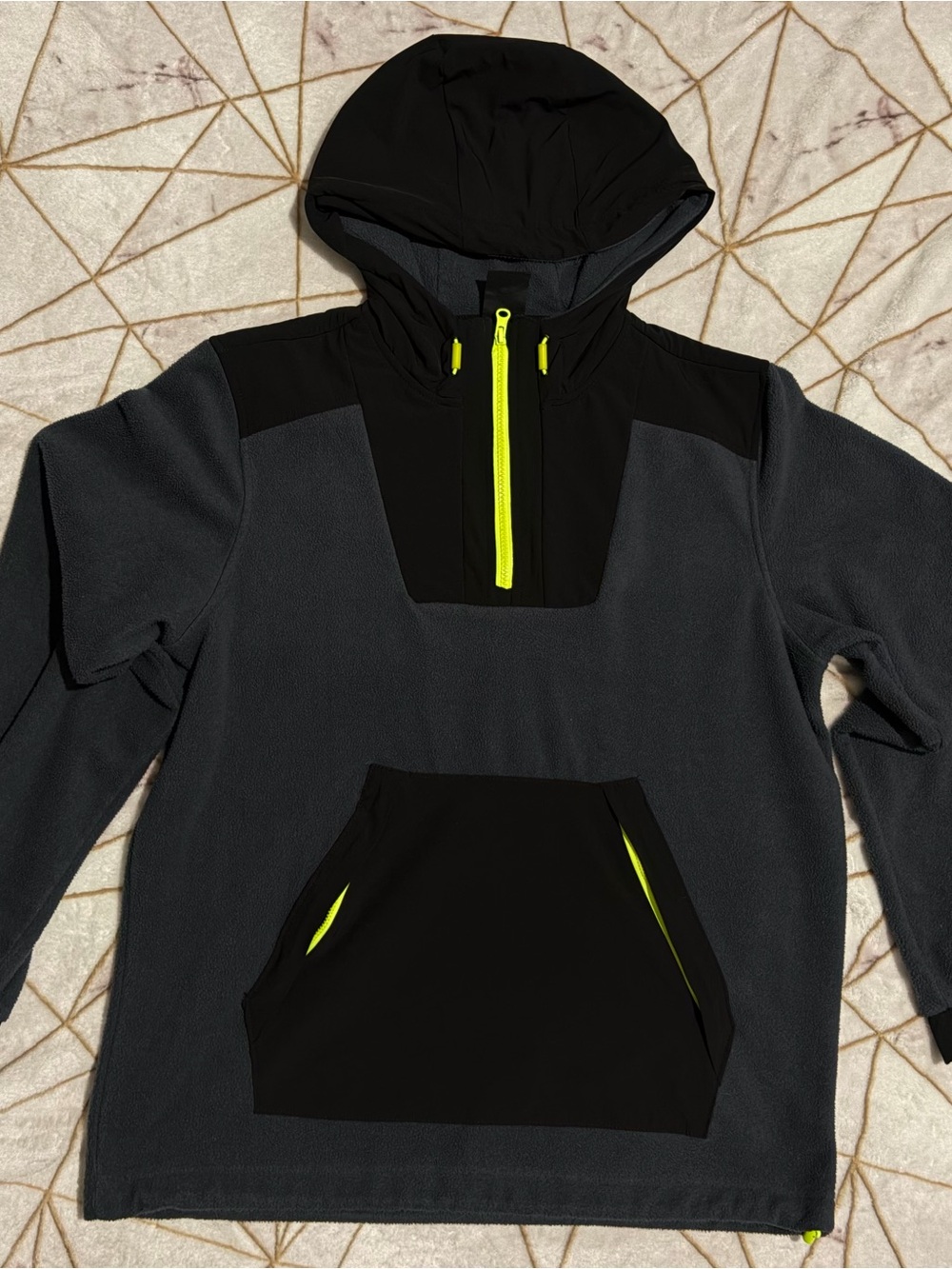 Russell Athletic Men’s Zip-Up Hooded Fleece - Dark Gray, Black & Neon Yellow